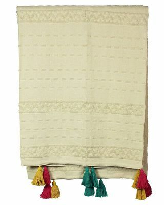 House Beautiful Cotton Tassel Throw - krema