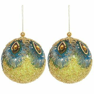 Peacock Bauble iz perle iz tkanine - Set 2 - zlata