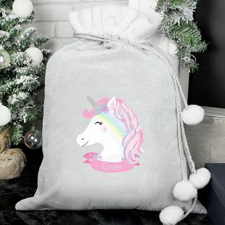 Personalizirana božična vreča sive barve Unicorn