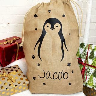 Personalizirana vreča za božične pingvine Hessian