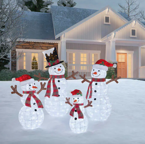 Izskočna družina snežakov z LED osvetlitvijo